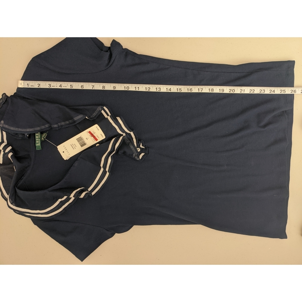 NWT Lauren by Ralph Lauren Navy Ruffled Blouse - Picture 9 of 11